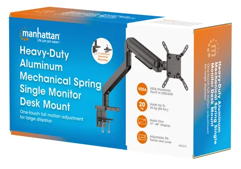 Manhattan stolní držák monitoru s pružinou / Držák / VESA 200x200 / nosnost 20 kg / výškově nastavitelný / černá