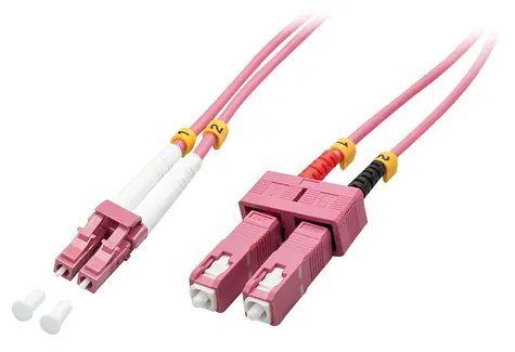 Lindy LC/SC OM4 růžová / Optický duplexní kabel / Multimode / 50/125 µm / 5 m