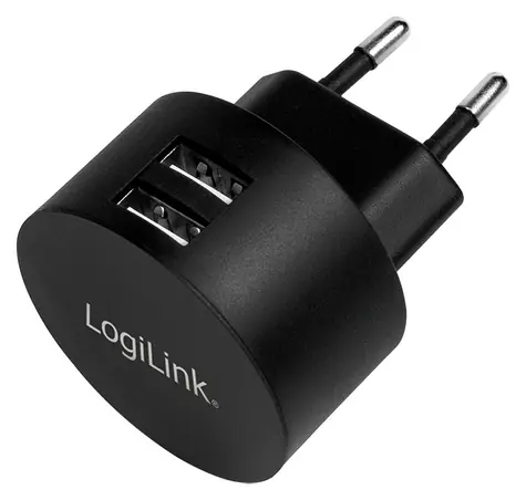 LogiLink USB nabíjecí adaptér černá / Nabíjecí adaptér / 2x USB-A / Fast Charging / 10,5 W