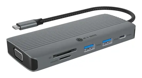 Icy Box IB-DK4040a-CPD stříbrná / Dokovací stanice / USB-C / 10v1 / HDMI 4K / VGA / PD 100W / Gigabit LAN