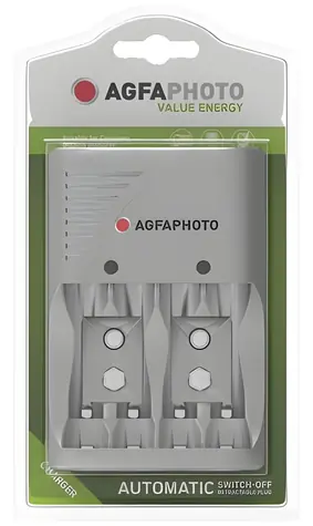 AgfaPhoto Value Energy šedá / Nabíječka baterií / AA, AAA, 9V / 2 sloty / LED indikace