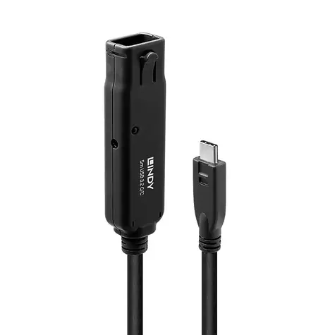 Lindy USB-C aktivní prodlužka 5 m černá / Prodlužovací kabel / USB 3.2 Gen 2 / 10 Gbit/s