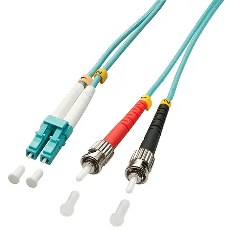 Lindy LC/ST tyrkysová / Optický duplexní kabel / OM3 Multimode / 50/125 µm / 1 m