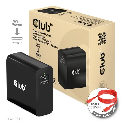 Club3D CAC-1914 černá / Nabíječka / USB-C / 140 W / GaN / PD 3.1