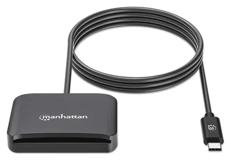 Manhattan externí čtečka Smart karet a microSD / Čtečka karet / USB 2.0 Type-C / černá / 1 m