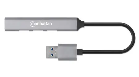 Manhattan USB Hub šedá / USB hub / 4x USB-A / USB 3.2 Gen 1 5 Gbit/s / Bus Power