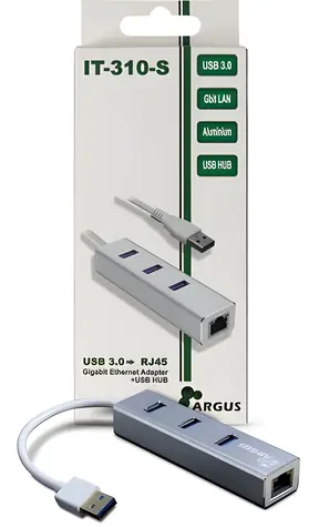 Inter-Tech Argus IT-310-S / Ethernetový adaptér / Gigabit / USB 3.2 Gen 1 / 3x USB hub / hliník