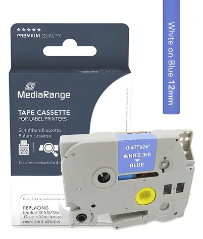 MediaRange kompatibilní páska s Brother TZ-535/TZe-535 / modrý podklad / bílý tisk / šířka 12 mm / délka 8 m
