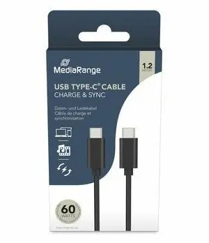 MediaRange USB-C - USB-C černá / Datový a nabíjecí kabel / PD 60 W / USB 3.2 Gen 1 / 5 Gbit/s / 1,2 m
