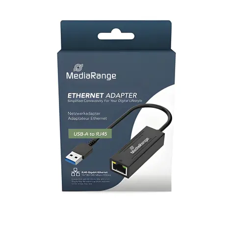 MediaRange adaptér USB-A na RJ45 černá / Adaptér / Gigabit Ethernet / 20 cm / Plug & Play