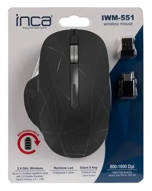 INCA IWM-551 černá / Bezdrátová myš / 1600 DPI / 6 tlačítek / RF 2,4 GHz / LED