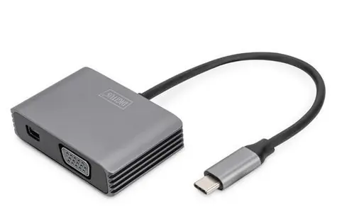 Digitus / Adaptér / USB-C - miniDP + VGA / 4K 30Hz / 20 cm