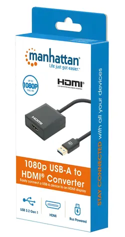 Manhattan USB-A na HDMI adaptér černý / Adaptér / USB 3.1 Gen 1 / Full HD 1080p / 60 Hz / plast