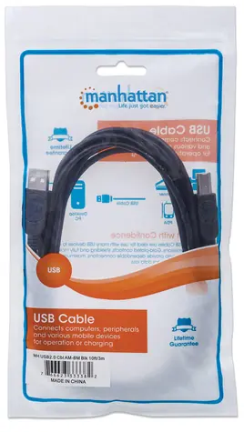 Manhattan / USB kabel / USB-A - USB-B / USB 2.0 / 3 m / černý