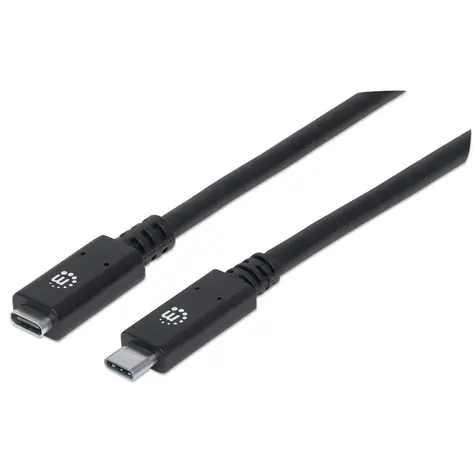 Manhattan USB-C prodlužovací kabel černá / Prodlužovací kabel / USB-C – USB-C / USB 3.2 Gen 2, 10 Gbit/s / 0,5 m