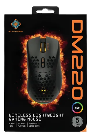 Deltaco DM220 černá / Herní myš / RGB / bezdrátová (Bluetooth/2.4 GHz) / 4800 DPI / 7 tlačítek