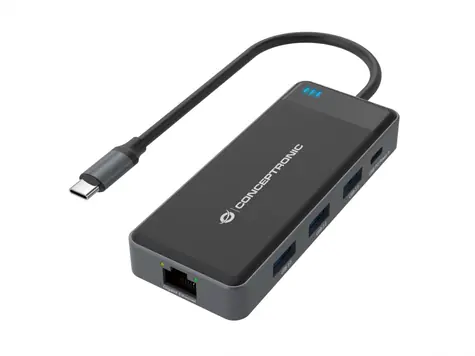 Conceptronic 7v1 USB-C dokovací stanice / Dokovací stanice / 2x HDMI / 3x USB-A 3.2 / GLAN / USB-C PD 100W