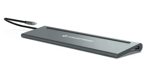 Conceptronic USB-C dokovací stanice 12v1 šedá / Dokovací stanice / 2x HDMI / DisplayPort / USB-C PD 100W / LAN
