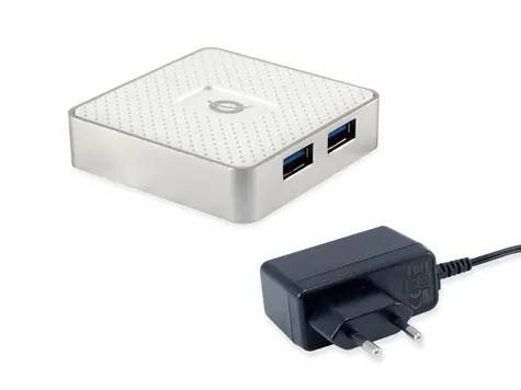 Conceptronic USB hub 4x USB-A 3.0 bílý / USB-A hub / Micro-B / napájecí adaptér 5V/2A