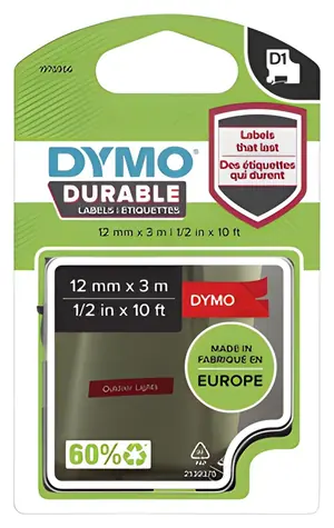 Dymo D1 páska bílá na červené / Páska do tiskárny štítků / 12 mm x 3 m / vinylová