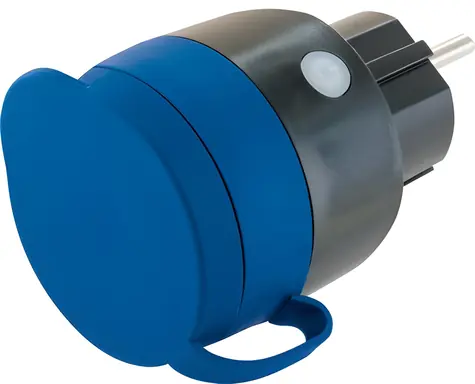 Schwaiger Zásuvkový adaptér IP44 modro-šedá / Chytrá Wi-Fi zásuvka / 16 A / 230 V / měření spotřeby