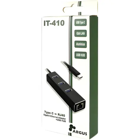 Inter-Tech Argus IT-410 černá / USB-C hub / Gigabit Ethernet / 3x USB 3.0
