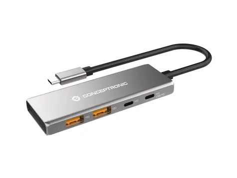Conceptronic HUBBIES15G šedá / USB-C hub / 2x USB-C / 2x USB-A / 100 W PD / 25 cm