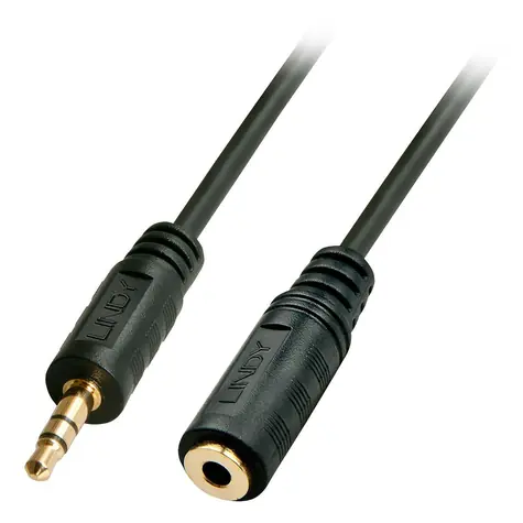 Lindy černá / Propojovací kabel / Jack 3,5 mm samec/samice / Stereo / 10 m