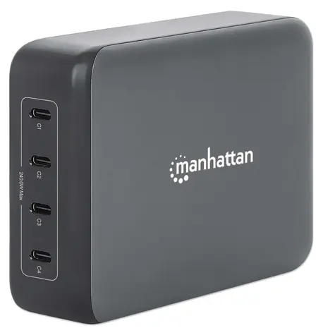 Manhattan GaN nabíječka 240W černá / Nabíječka / 4x USB-C / USB Power Delivery 3.1 / max. 140W/port