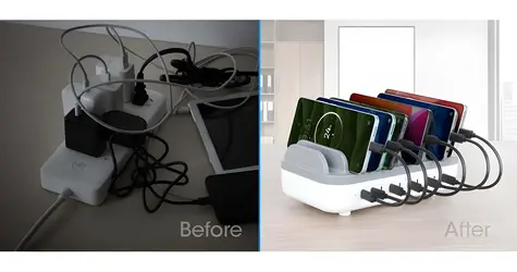 Manhattan 102766 bílá, šedá / Nabíjecí stanice / 10x USB-C / 200 W / Power Delivery / rychlé nabíjení