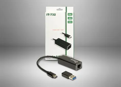Inter-Tech Argus IT-732 černá / Adaptér / USB-C na RJ-45 / 2,5 Gigabit Ethernet / podpora WOL