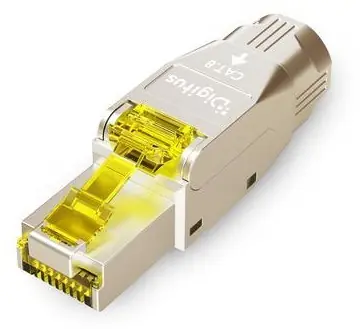 Digitus RJ45 konektor CAT 8.1 stříbrno-žlutý / RJ45 konektor / Stíněný / Montáž bez nářadí / 2000 MHz / PoE++