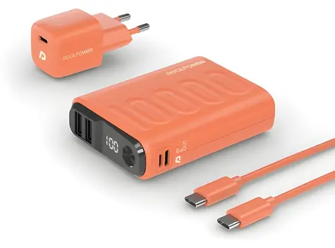 RealPower PB-10000 Set oranžová / Powerbanka 10000 mAh / LED displej / USB-C PD / 22,5W / vč. nabíječky a kabelu