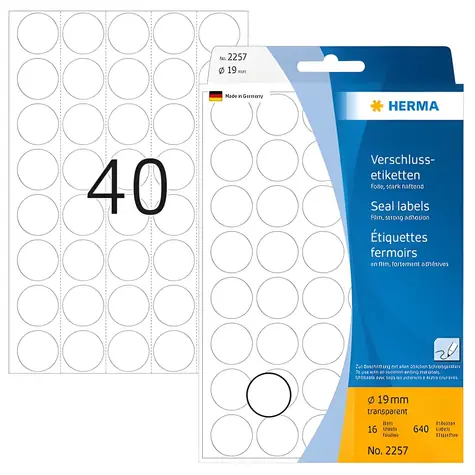 HERMA Uzavírací etikety transparentní 19 mm / Extra lepivé / Polyester / 640 ks