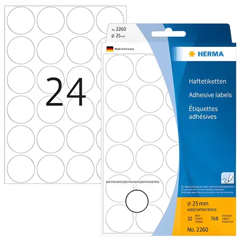 HERMA Etikety kulaté bílé 25 mm / Papírové / 768 ks