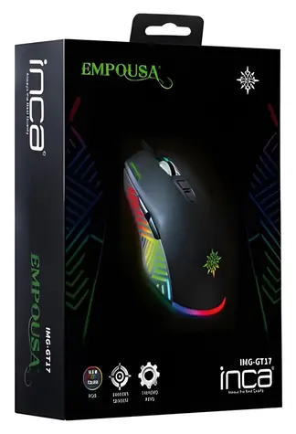 INCA IMG-GT17 černá / Herní myš / optická / 6400 DPI / 7 tlačítek / RGB / USB-A / 1,8 m
