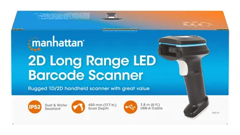 Manhattan Čtečka čárových kódů 1D/2D černá / Ruční čtečka / IP52 / 45 cm / USB