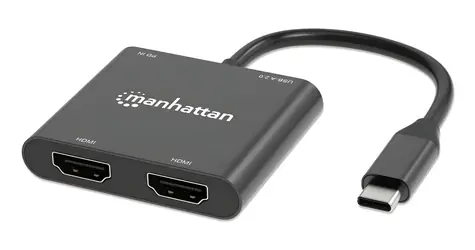 Manhattan USB-C na 2x HDMI adaptér / Adaptér / 4K 60Hz / USB PD 100W / HDCP 2.3 / hliníkové tělo