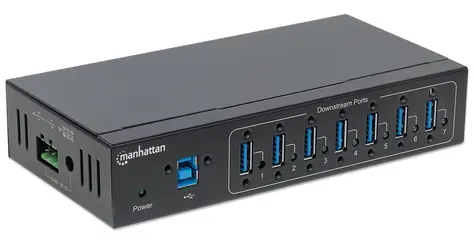 Manhattan USB 3.0 Hub 7 portů průmyslový černá / USB hub / kovové tělo / DIN lišta / kabel 1 m