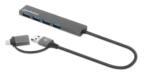 Manhattan Kombo-hub USB-C/USB-A šedá / USB hub / 4x USB-A / USB 3.2 Gen 1 / 5 Gbit/s / Bus Power