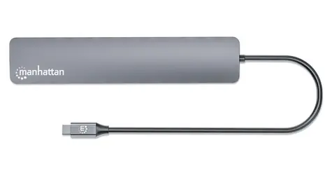 Manhattan 181167 šedá / USB hub / 4x USB-A + 3x USB-C / USB 3.2 Gen 2 / Power Delivery 100W