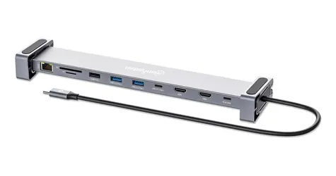 Manhattan Dokovací stanice 10-in-1 šedá / Dokovací stanice / USB-C / 2x HDMI 4K 60Hz / PD 100W / USB-A 3.2 Gen1