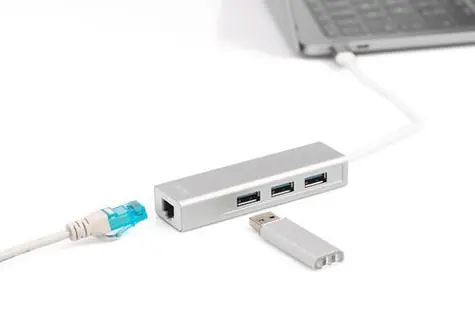 Digitus DA-70255 bílá / USB-C hub / Gigabit Ethernet / 3x USB-A 3.2 Gen 1