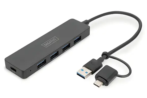 Digitus USB Hub 4-Port Slim / Hub / USB 3.0 / 4x USB-A + USB-C / černá