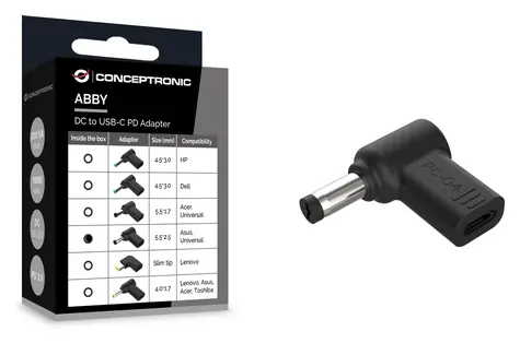 Conceptronic redukce USB-C PD pro Asus 5,5x2,5 mm černá / Redukce / 18-20 V / PD 3.0 / 100 W