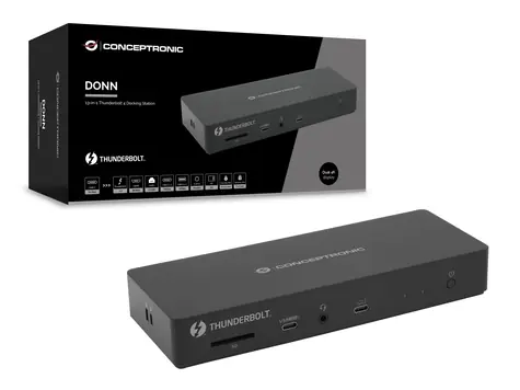 Conceptronic dokovací stanice Thunderbolt 4 černá / Dokovací stanice / 2x Thunderbolt 4 / HDMI 8K / 96W PD / 2,5GbE