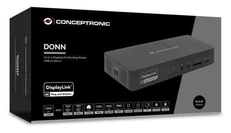 Conceptronic 17-in-1 černá / Dokovací stanice / USB-C / 2x HDMI / 2x DisplayPort / LAN 2,5GbE / PD 100W