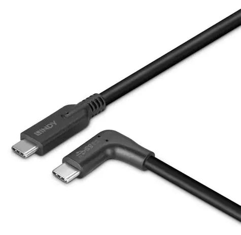Lindy USB-C - USB-C 90° černá / USB kabel / USB 3.2 Gen 2 / 10 Gbit/s / 1,5 m / PD 60W