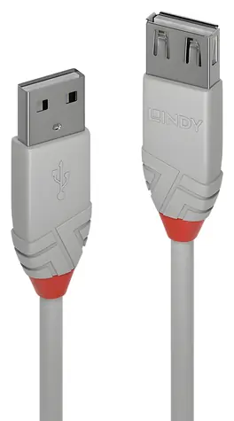 Lindy Anthra Line šedá / Prodlužovací kabel / USB 2.0 / USB-A - USB-A / 3 m