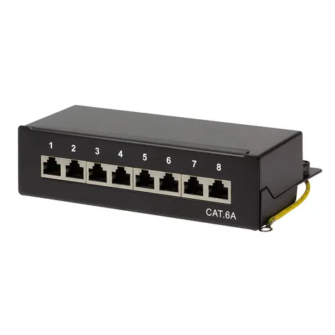 LogiLink Patch panel černá / Patch panel / 8 portů / Cat6A / 10 Gigabit Ethernet / ocel / stolní/nástěnná montáž